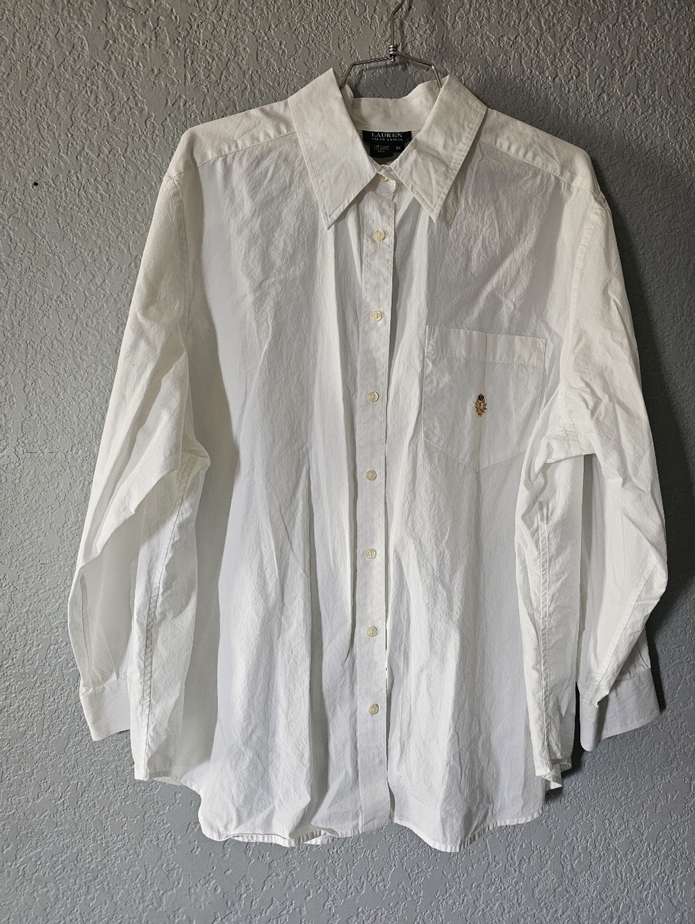 Lauren Ralph Lauren White Button-Down Dress Shirt with Embroidered Pony